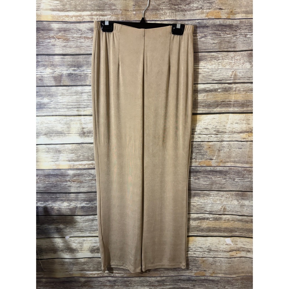 Chico's Travelers Tan Beige Gold Ribbed Straight Leg Pull On Pants 1 Medium 8 - Picture 3 of 7